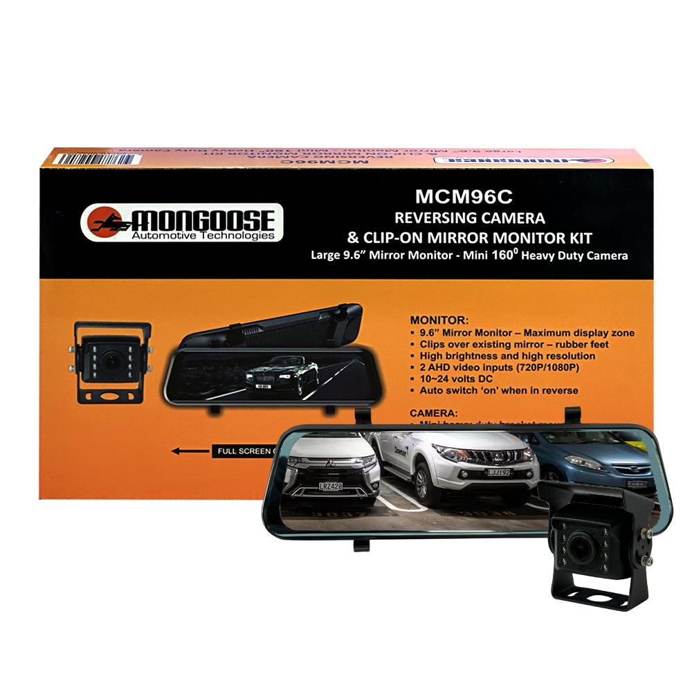 MONGOOSE 9.6" CLIP ON MIRROR - FULL HD - CLIP ON MIRROR MONITOR AND COMMERCIAL CAMERA KIT